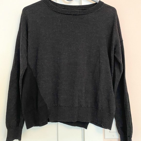 Zadig and Voltaire Crew Neck Sweater Relaxed Fit Gray/Black 100% Merino Wool S - Picture 1 of 6